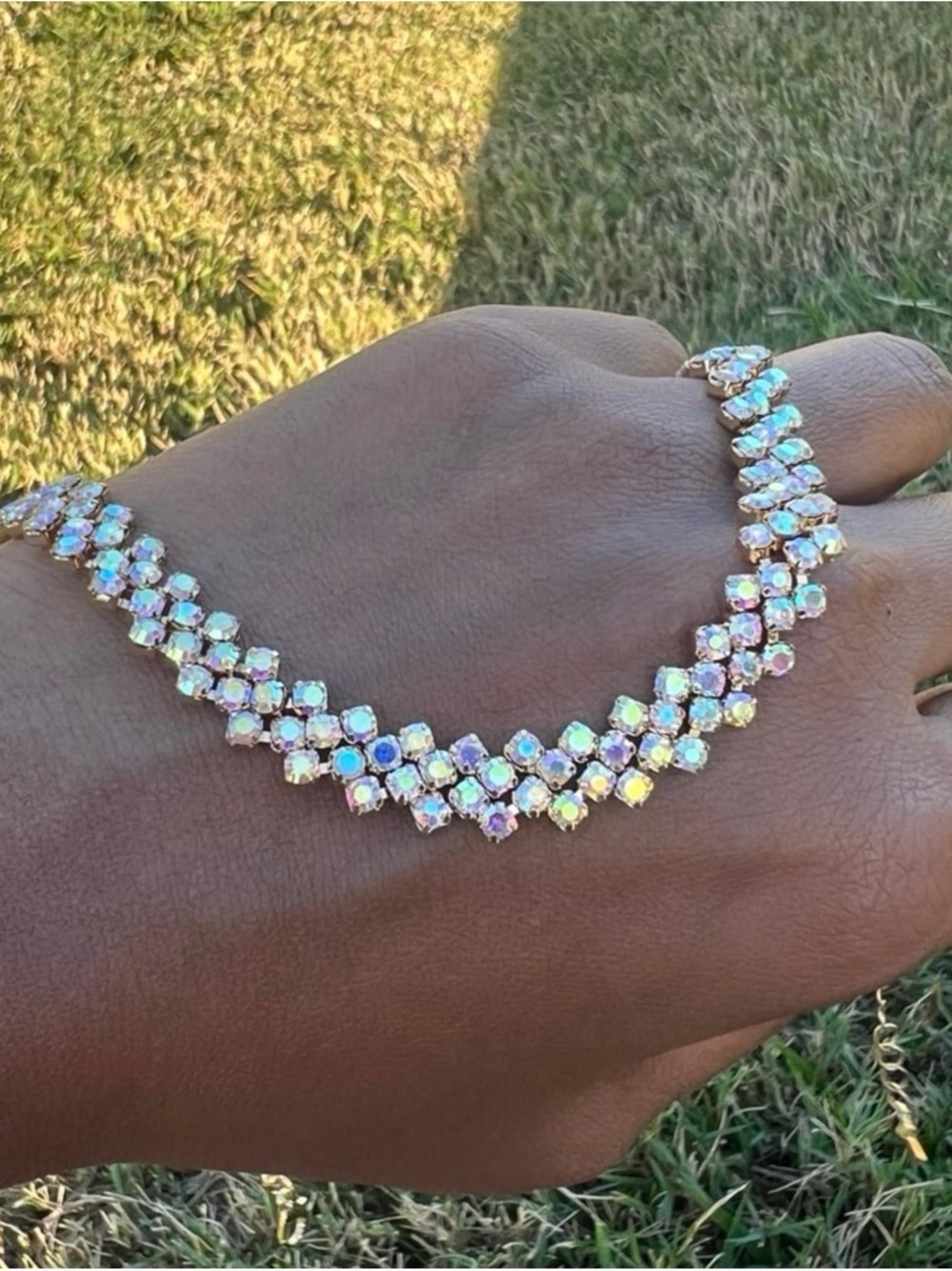 Sparkle Pop Gold Plated CZ Aurora Borealis AB Multicolor Crystal Necklace Choker